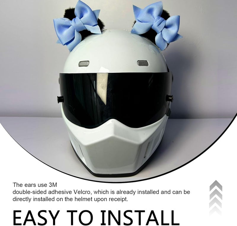 SLIMI 2 PCS Bow Helmet Decoration, Cute Plush Cat Ears Bow Helmet Decor, Self-Adhesive Motorcycle Helmet Accessories for Women (Blue) - Image 5